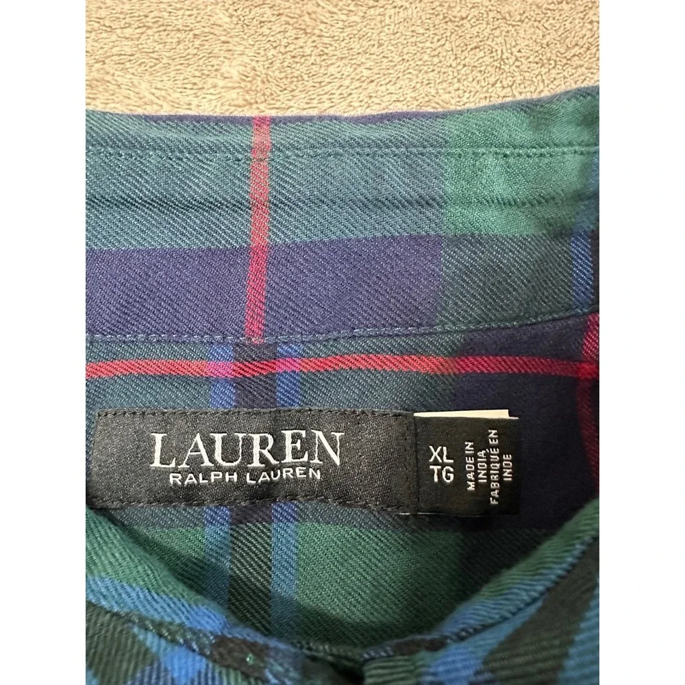 Lauren Ralph‎ Lauren Black Label Beaded Shirt Women XL Green Long Sleeve EUC